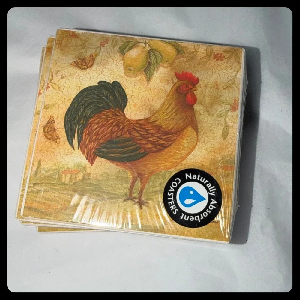 Greenbrier International Hilltop Rooster Coasters Home 4x4 Multi Farmhouse Decor